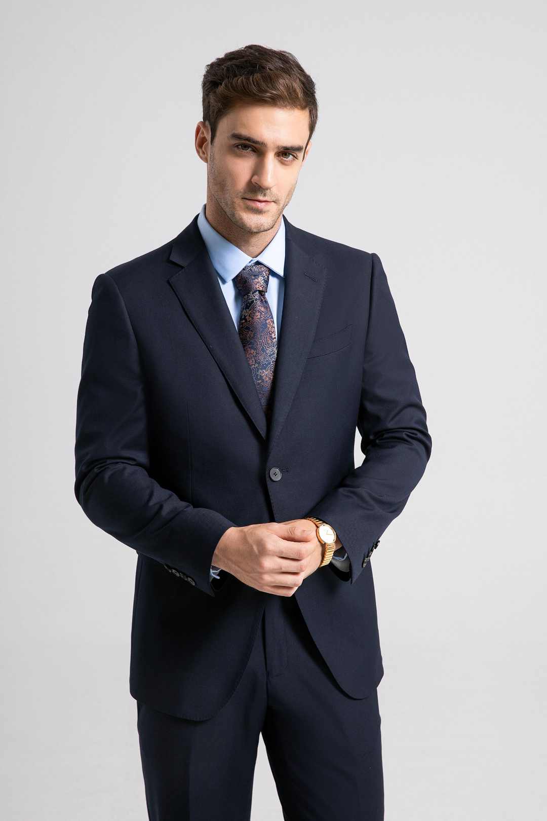 （一等品单西）藏青色西服上装高端手工平驳领商务修身职业结婚