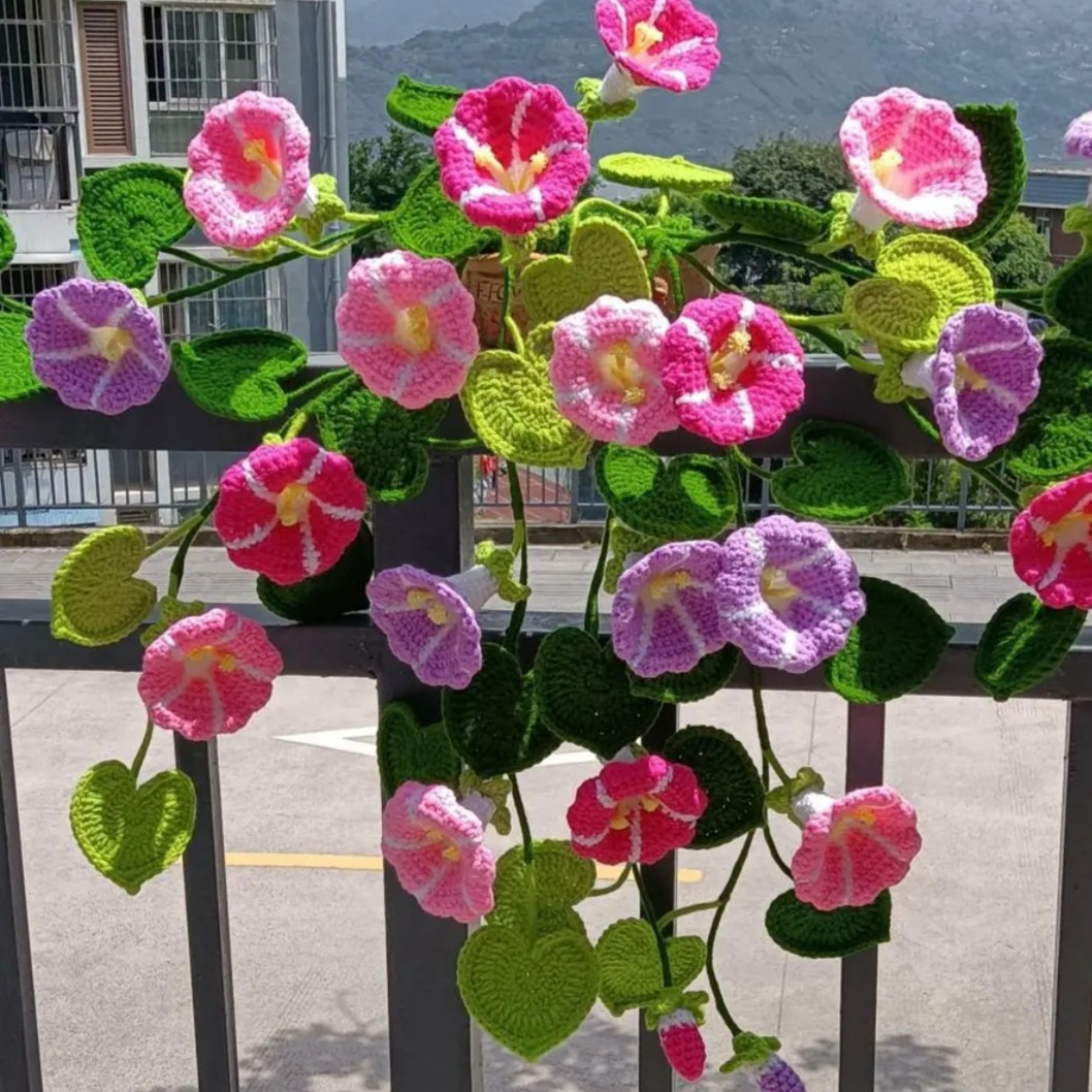 小琴家，牵牛花材料包带视频教程不带花盆。室内蝴蝶针线棉线毛线