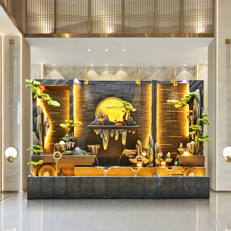 庭院花园公司会所酒店餐厅水幕墙水景墙大型鱼池客厅屏风流水景观