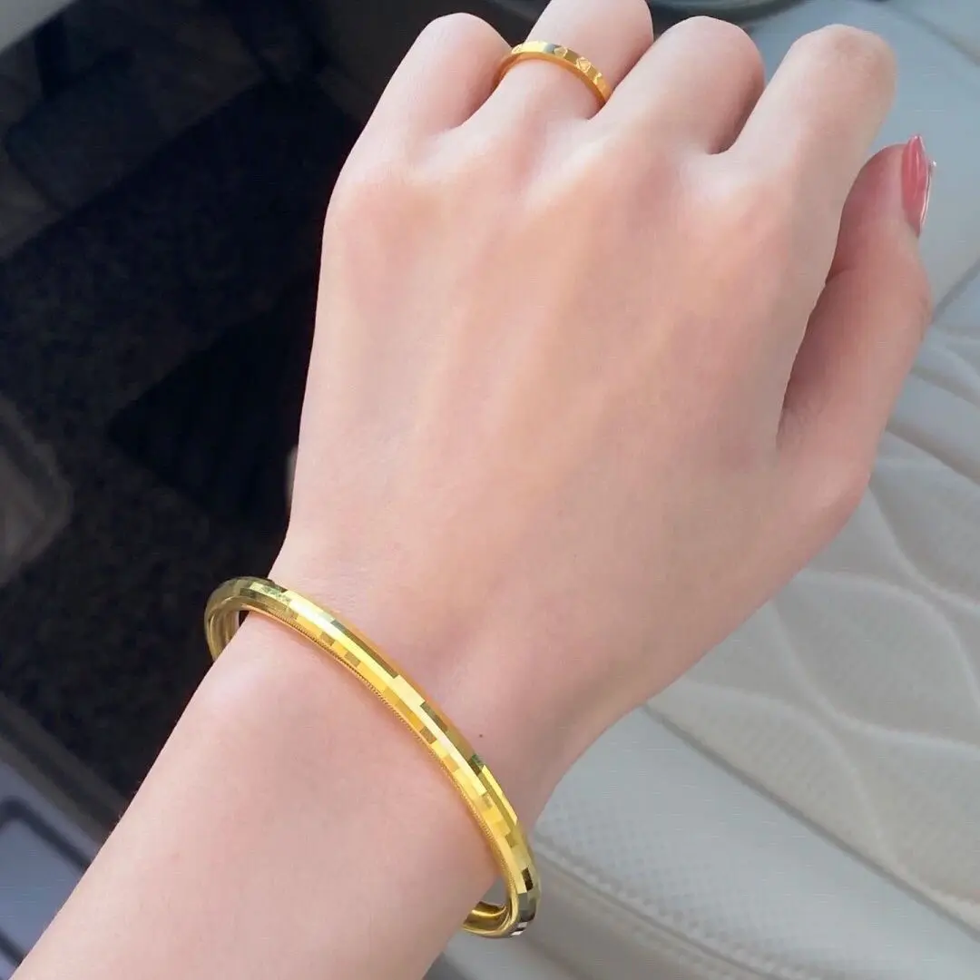 铜合金手镯马赛克精品5D蹦迪镯时尚简约金色光面气质女手饰品