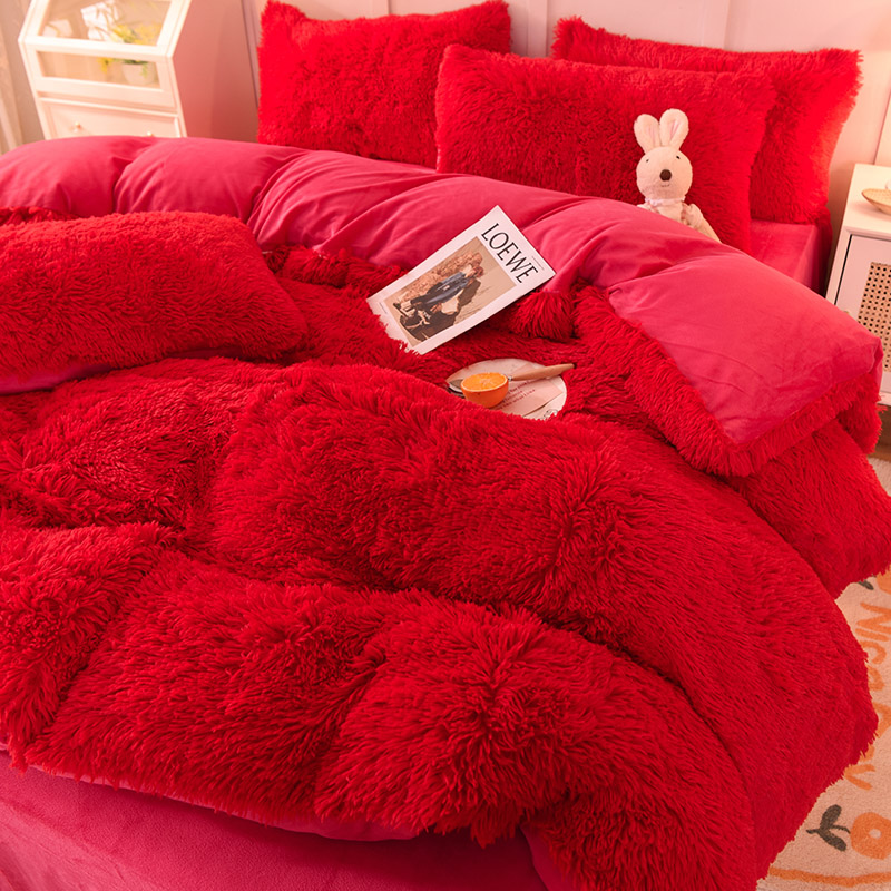 2023新款网红款四件套牛奶绒床上加厚珊瑚绒床单被套宿舍三件套冬