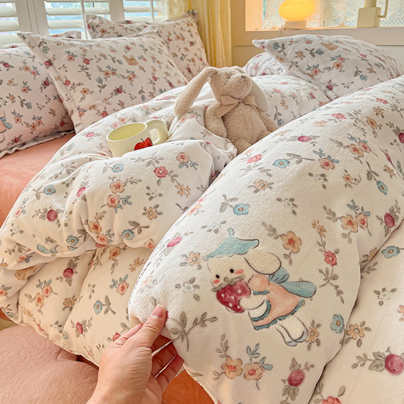 儿童牛奶绒四件套2023新款珊瑚绒床单被罩法兰绒被套床上三件套冬