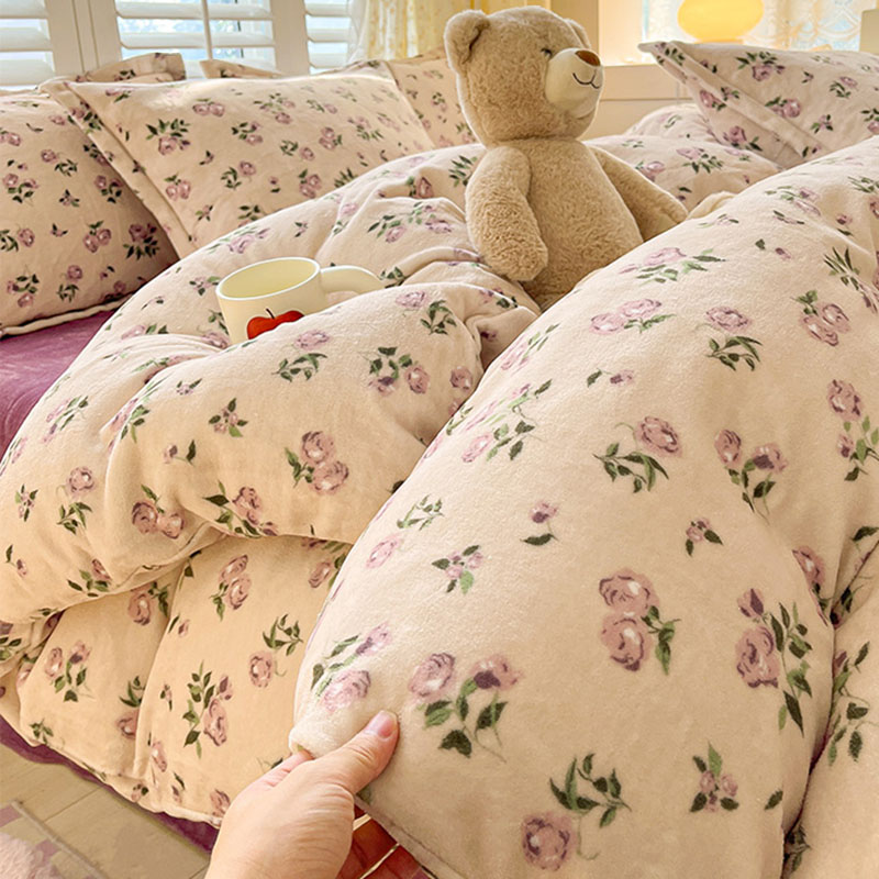 双面牛奶绒床上四件套冬天季加厚珊瑚绒床单被罩法兰绒被套三件套