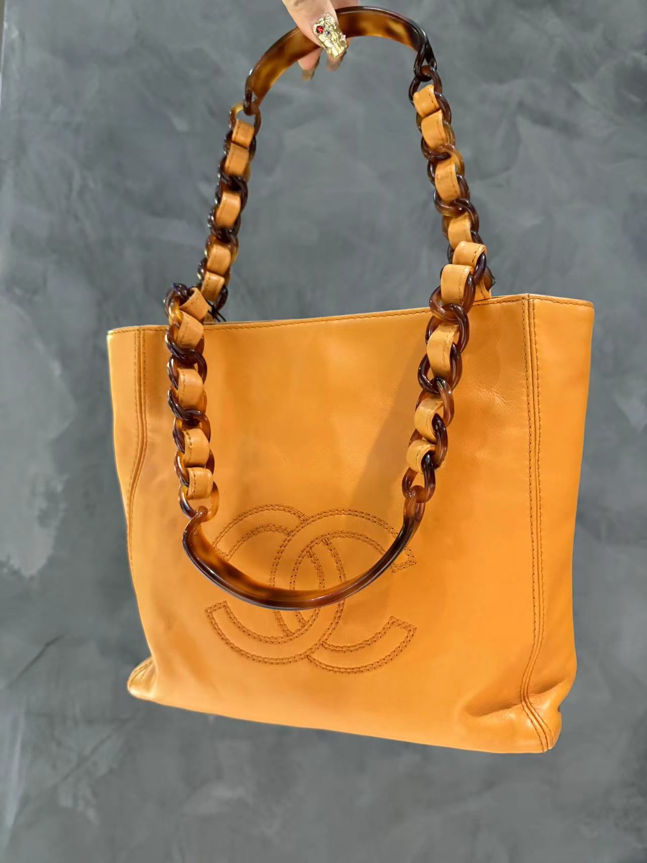 95新  黑黑中古/ Chanel 焦糖色 DM mini 琴谱托特包  6311825