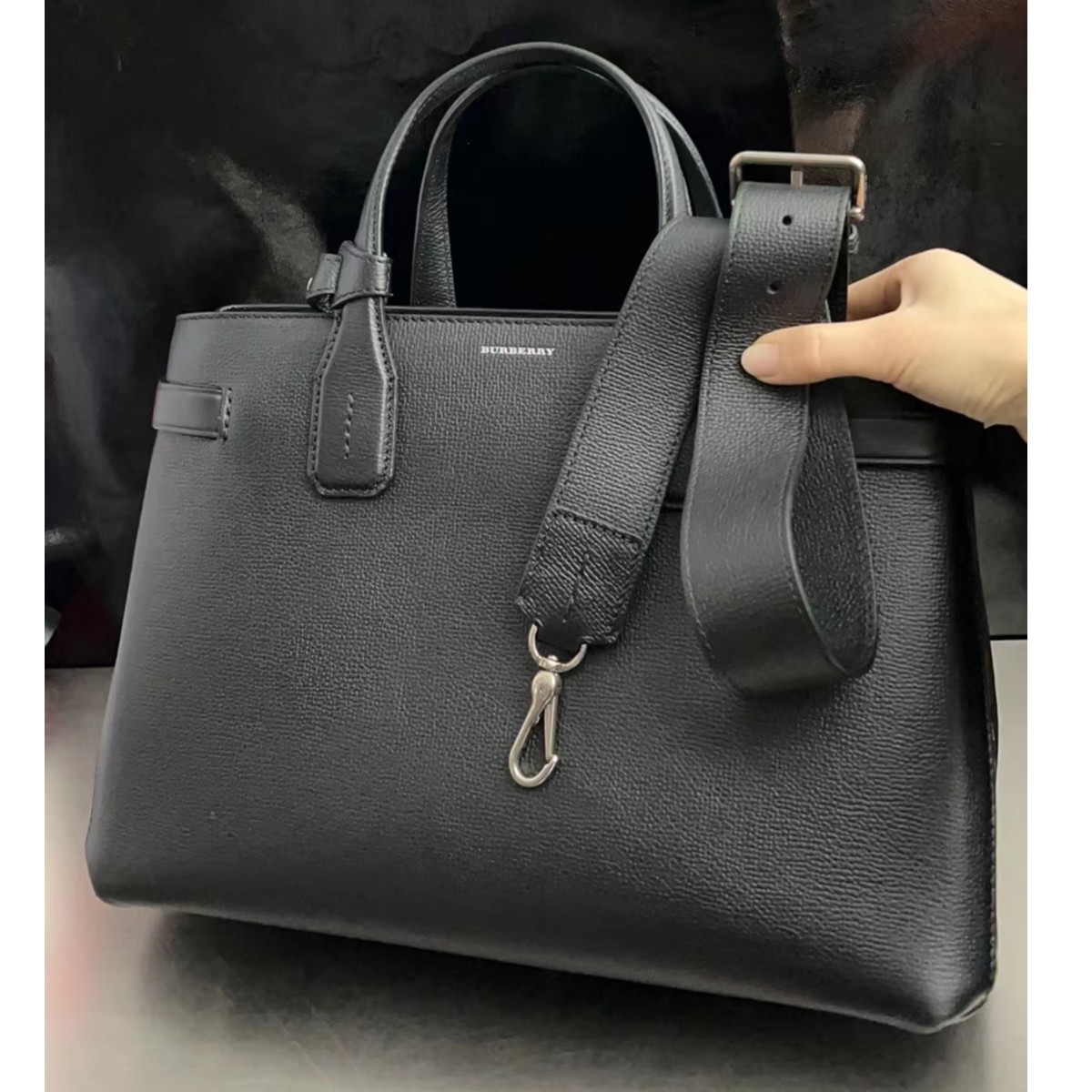 95新  黑黑中古/bbr 格纹全皮手提公文包 35cm 6648659