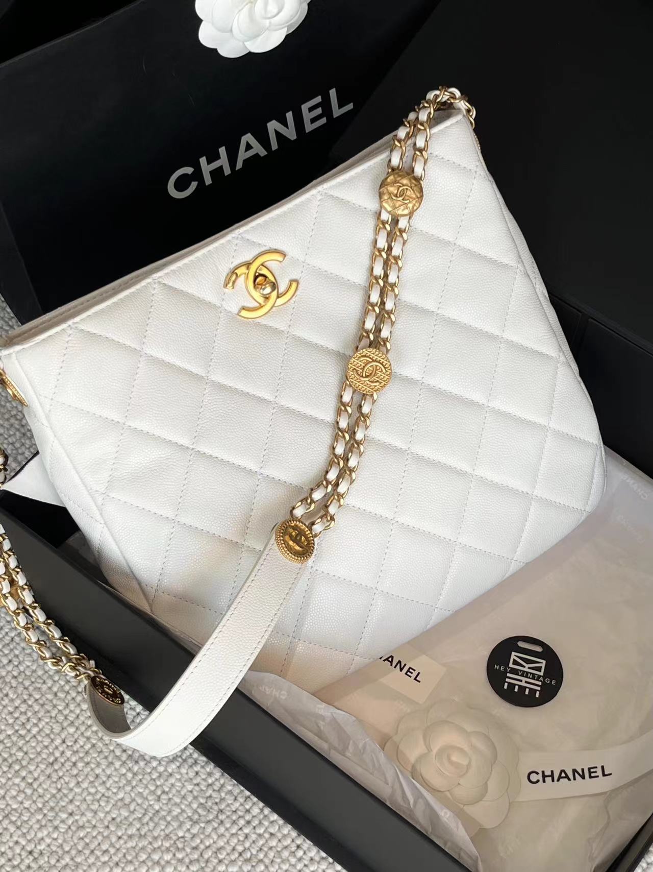 99新 Chanel/香奈儿 白金金币hobo包 芯片款 22cm 8154211