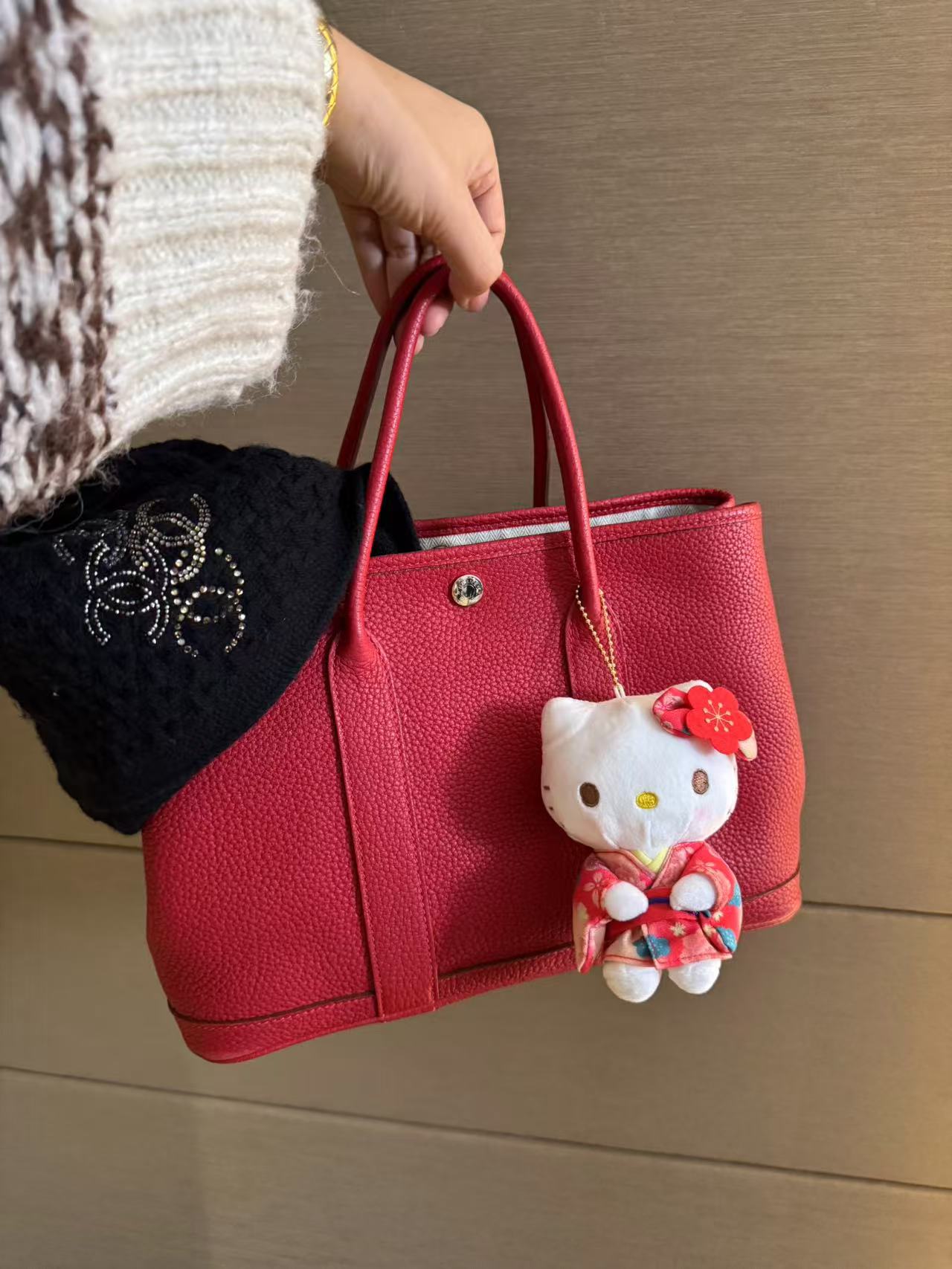 95新 Hermes/爱马仕 红银全皮花园30包 11261950