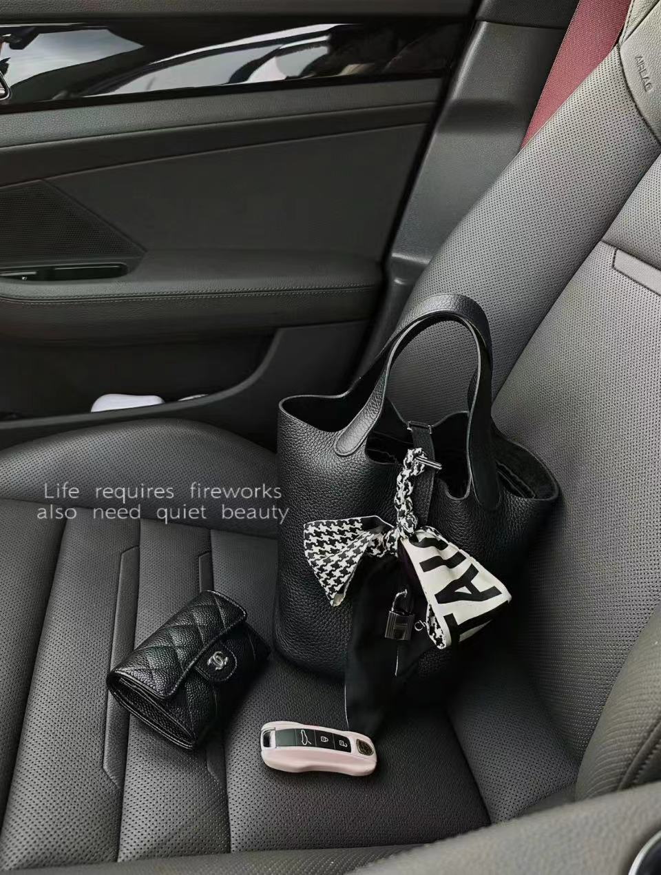 95新  黑黑中古/Hermes 黑银 菜篮子18 包 6583232