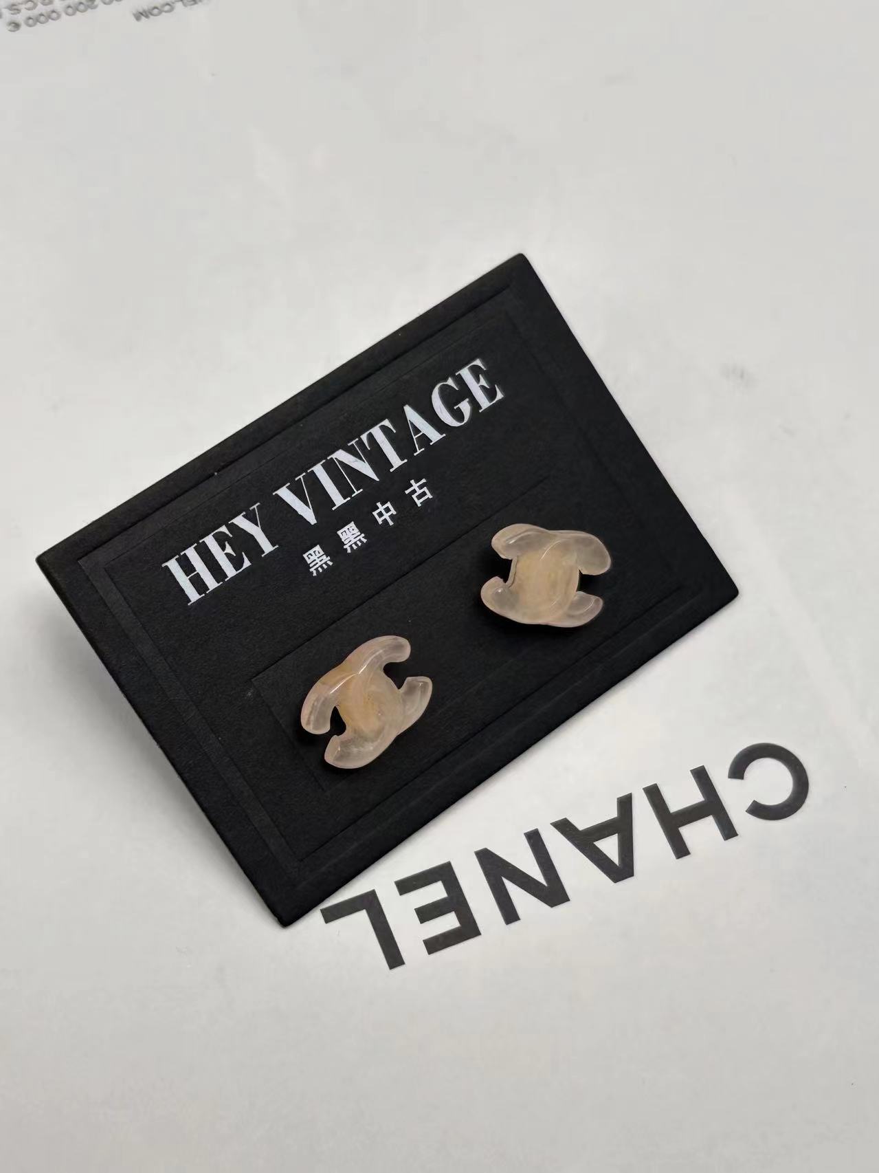 95新  黑黑中古/chanel 冰糖双C耳钉 6667517