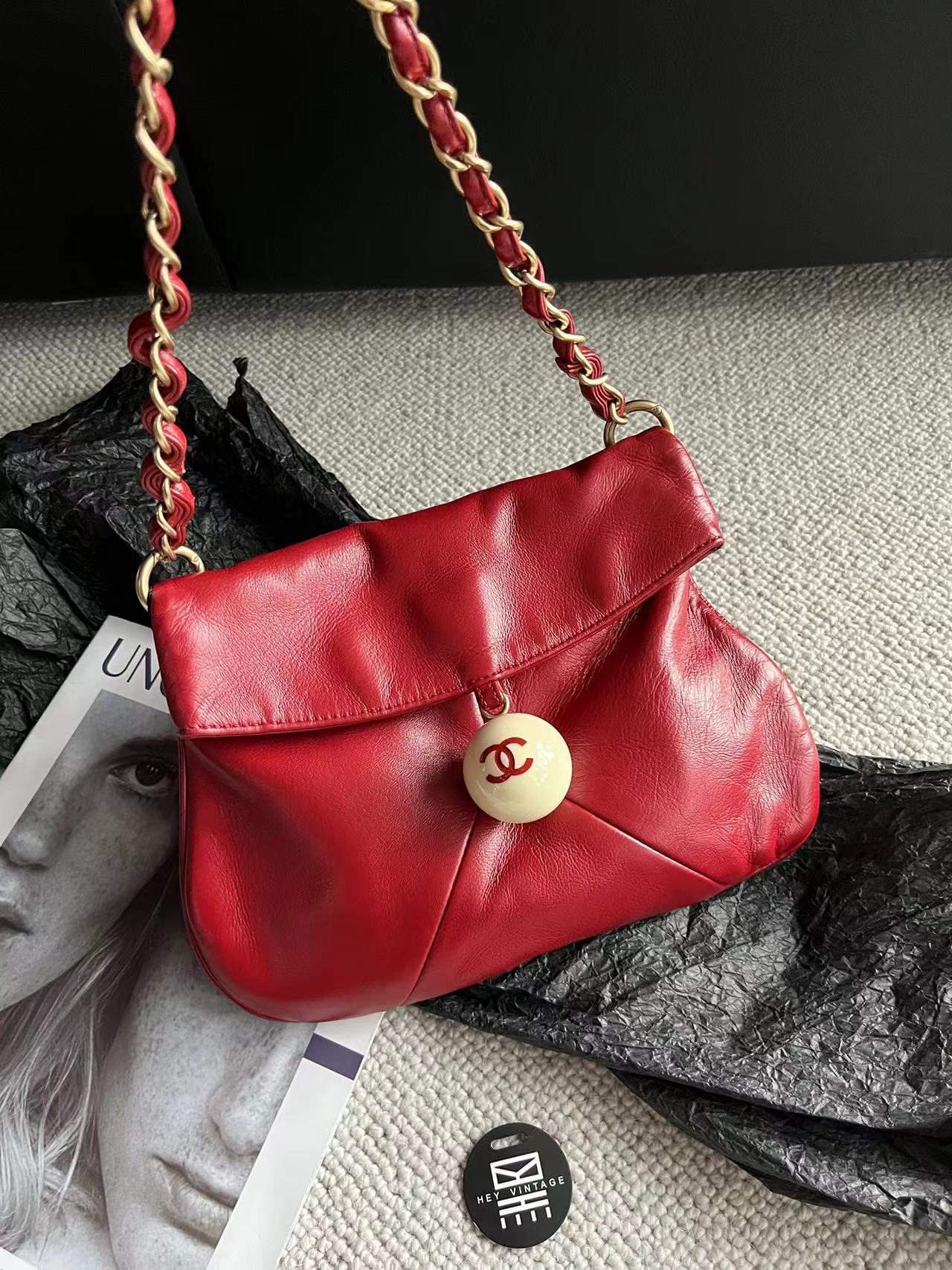 95新 Chanel/香奈儿 Chanel 中古红色金扣乒乓球 8966436