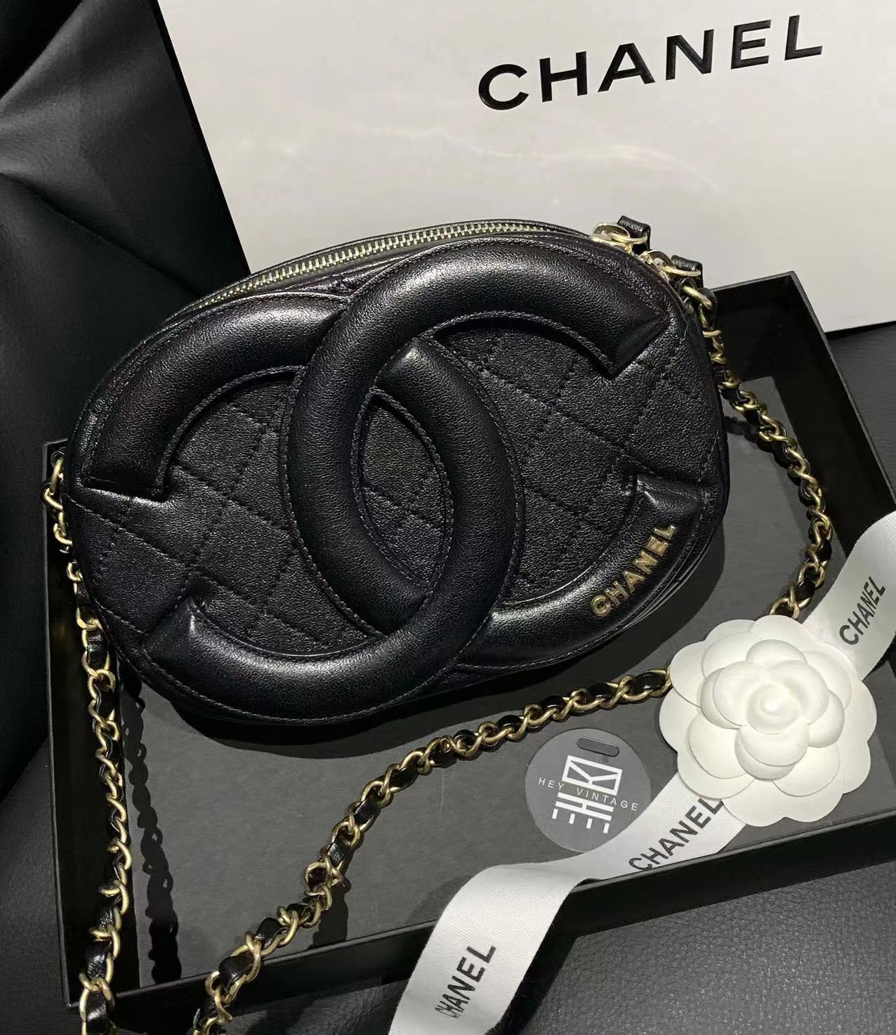 95新 Chanel/香奈儿 黑黑中古/ Chanel 浮雕 双c 相机包  5960735