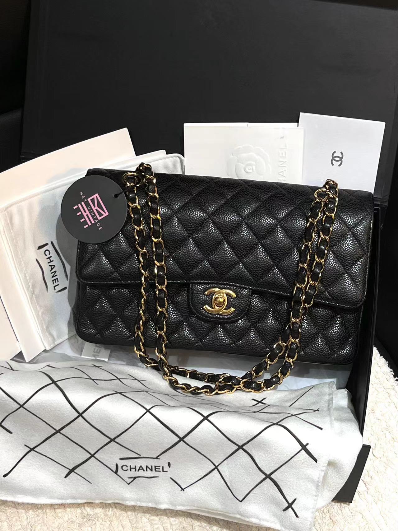 95新 Chanel/香奈儿 黑金鱼子酱cf包 中号 26cm 10885230