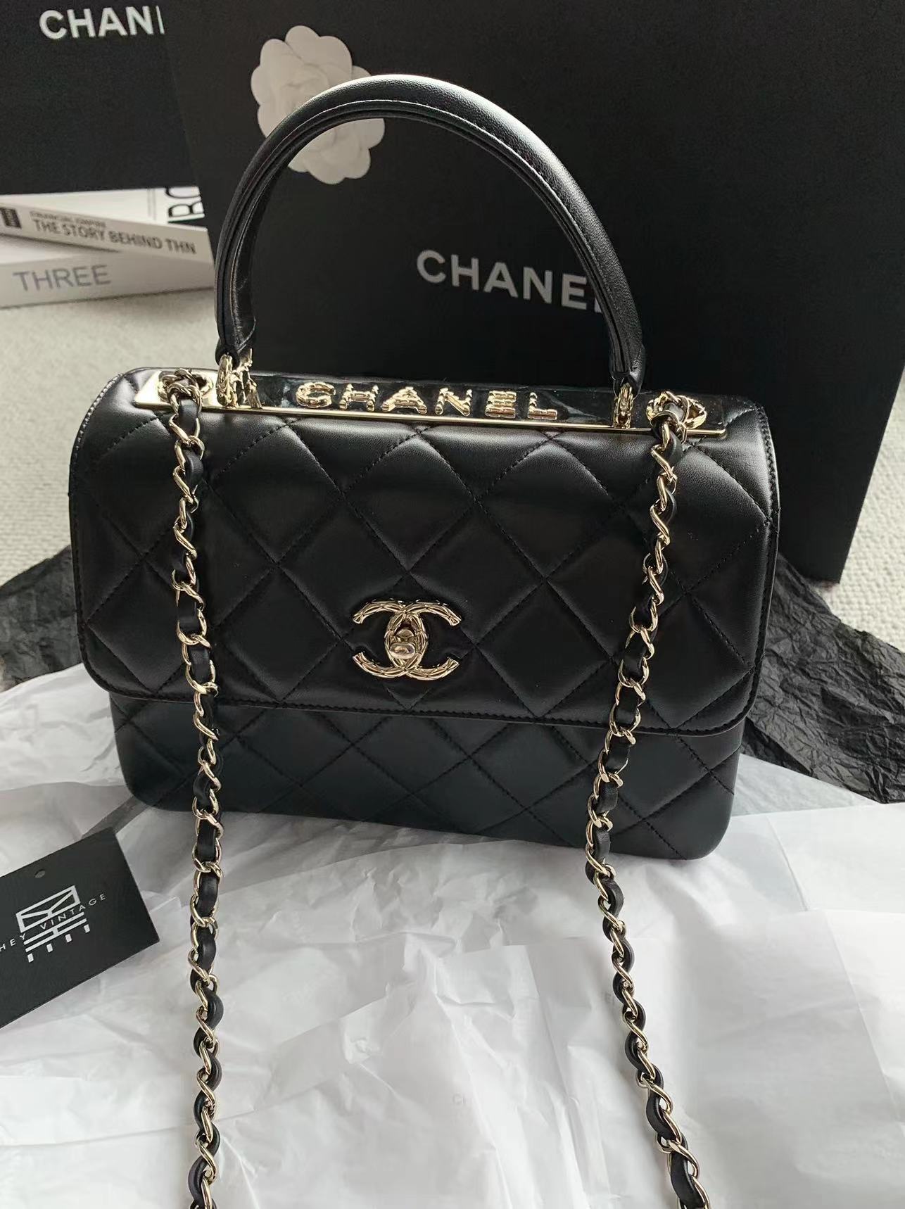 99新 Chanel/香奈儿  黑金浮雕trendy cc手提包 7941264