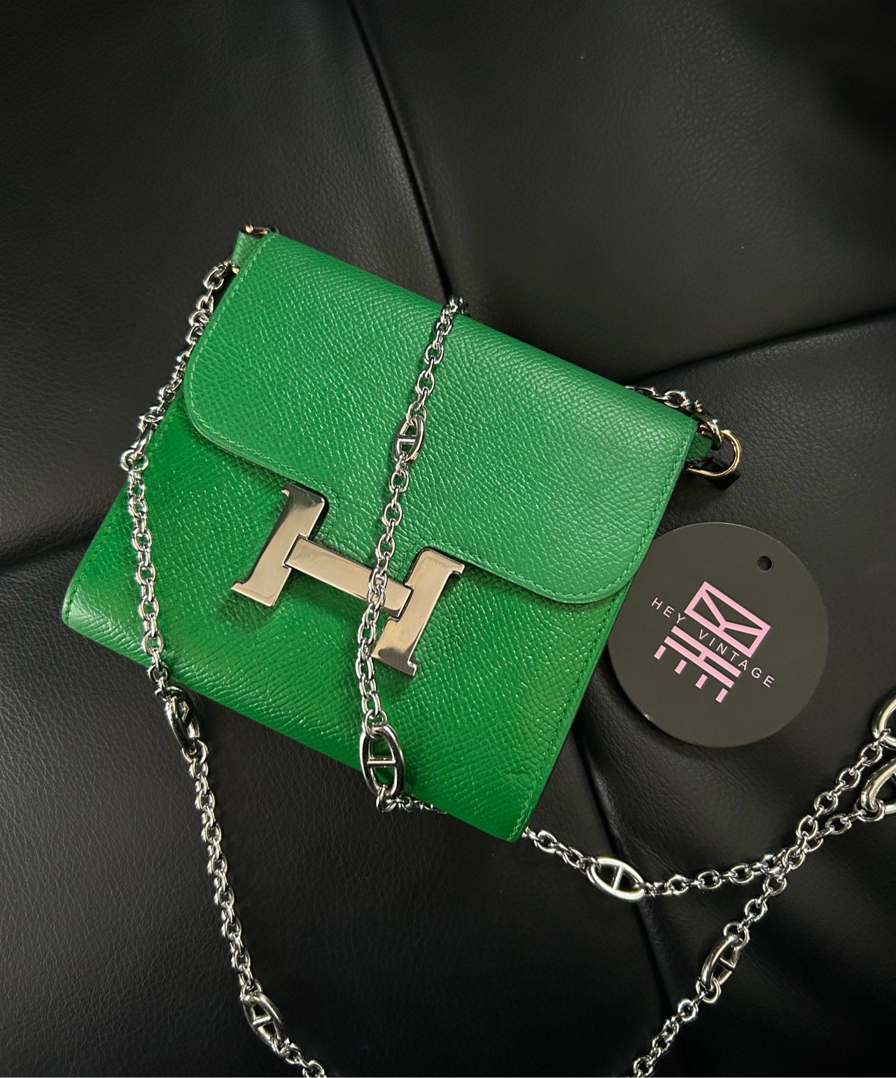 95新 Hermes/爱马仕 绿色康康钱包 T刻 13cm  11219532
