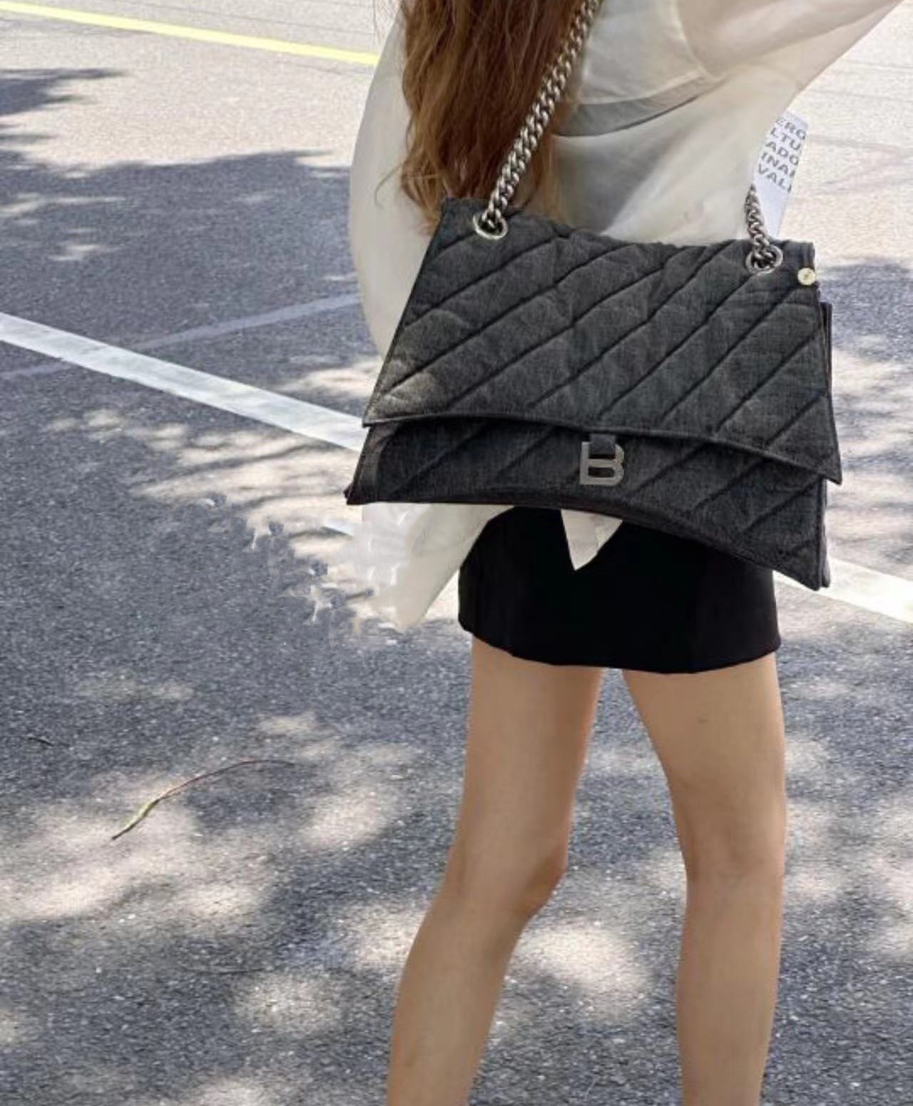 95新 Balenciaga/巴黎世家 灰色牛仔crush机场包 39cm 8393663