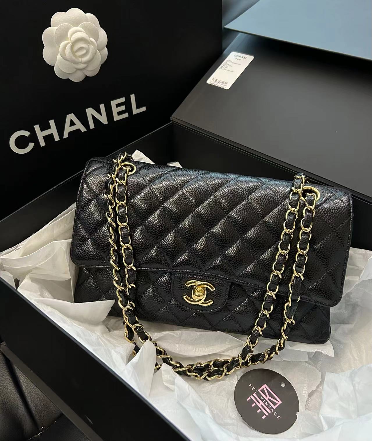 95新 Chanel/香奈儿 黑金鱼子酱cf包 24开 26cm 11220876