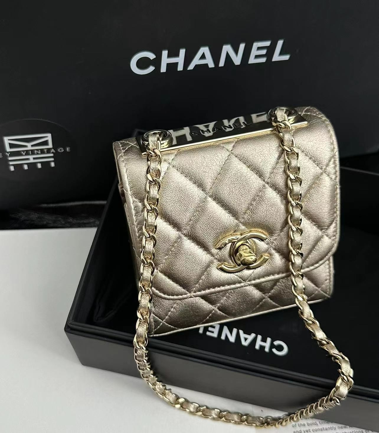 95新  黑黑中古/Chanel 金色 trendy cc mini 包  6527677