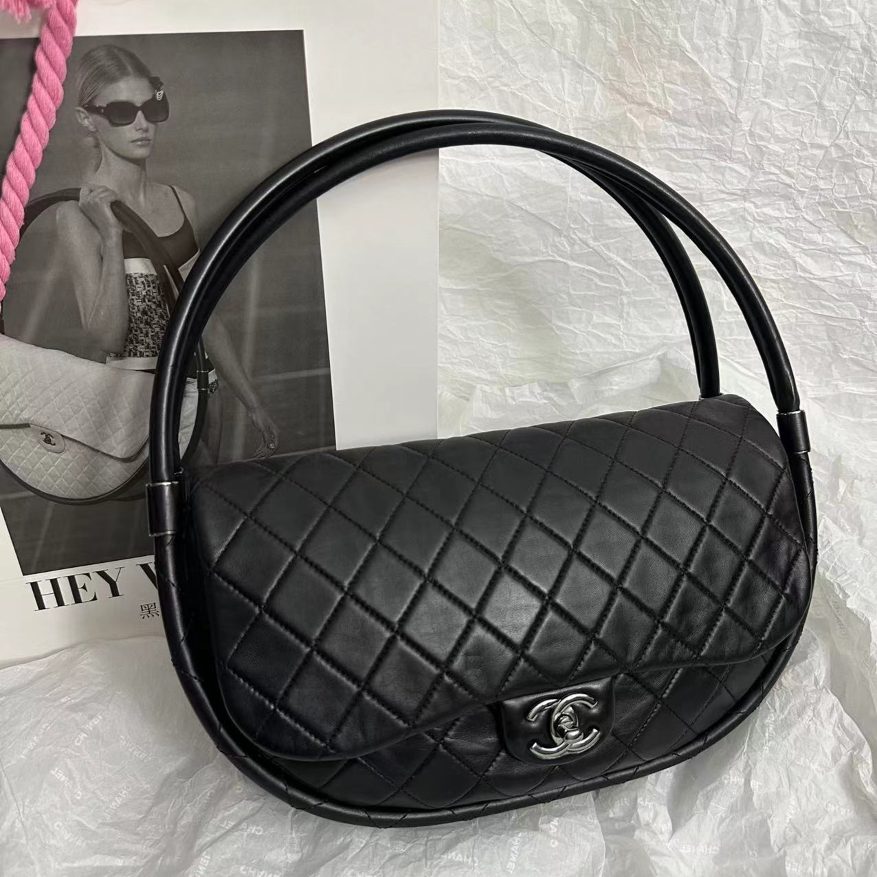 95新  Chanel黑银呼啦圈包18开标卡齐 4476595