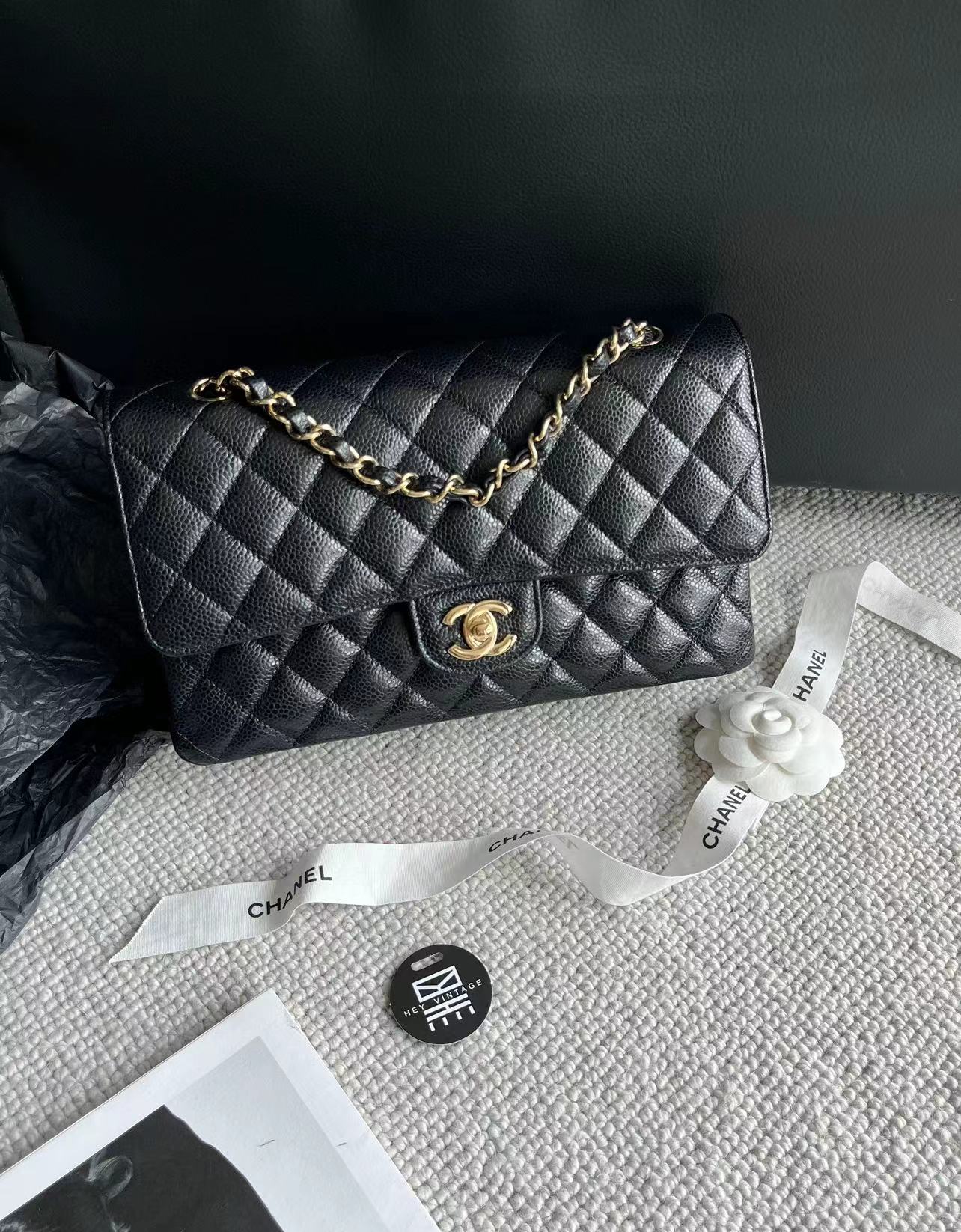 99新 Chanel/香奈儿 芯片款 黑金鱼子酱cf包 中号 25cm 8996690