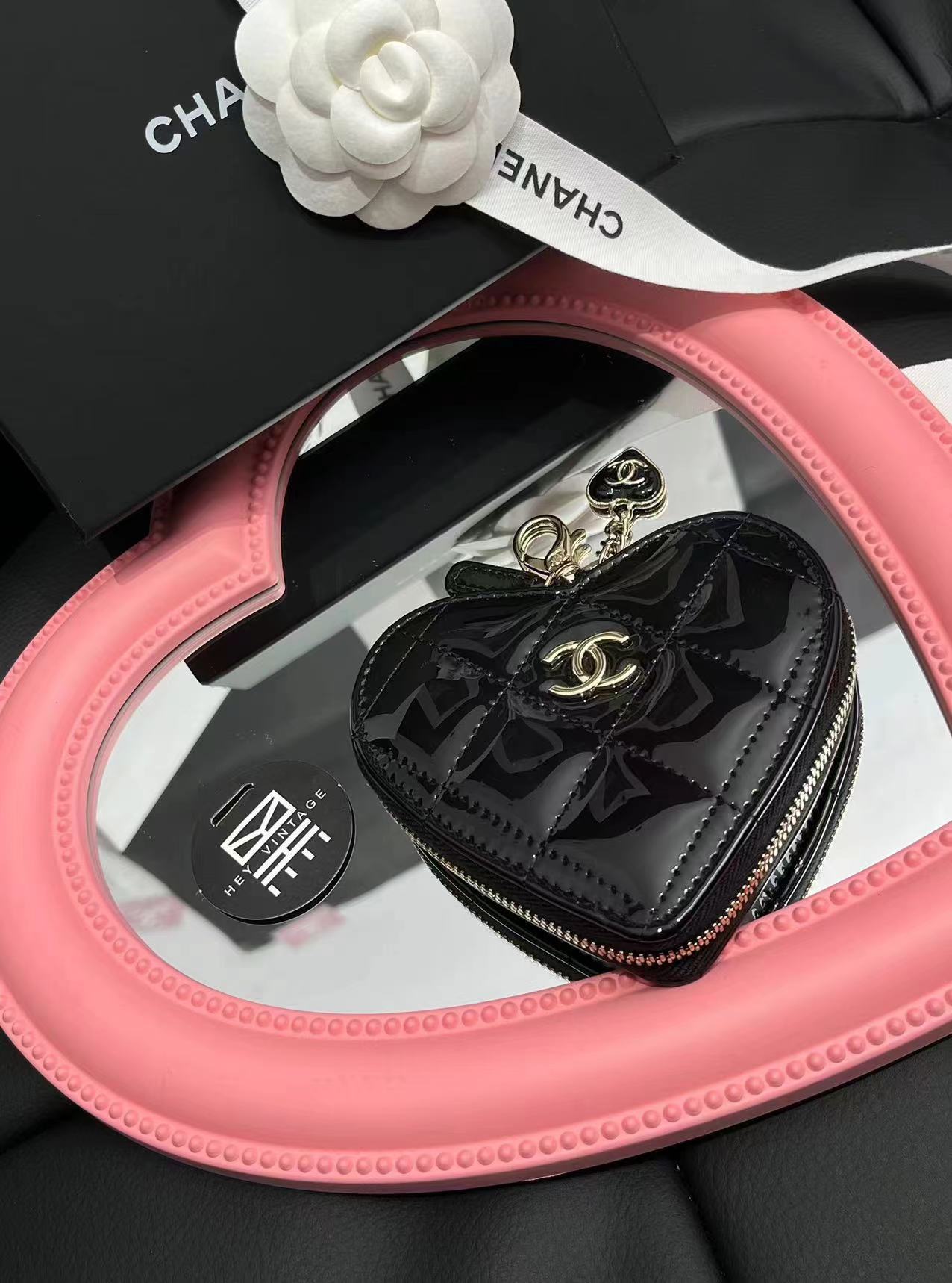 全新未使用  黑黑中古/Chanel 黑色爱心零钱包 11cm 7406131
