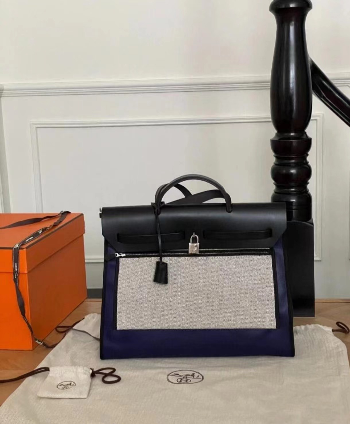 95新 Hermes/爱马仕 蓝色防水布herbag31包 10294378