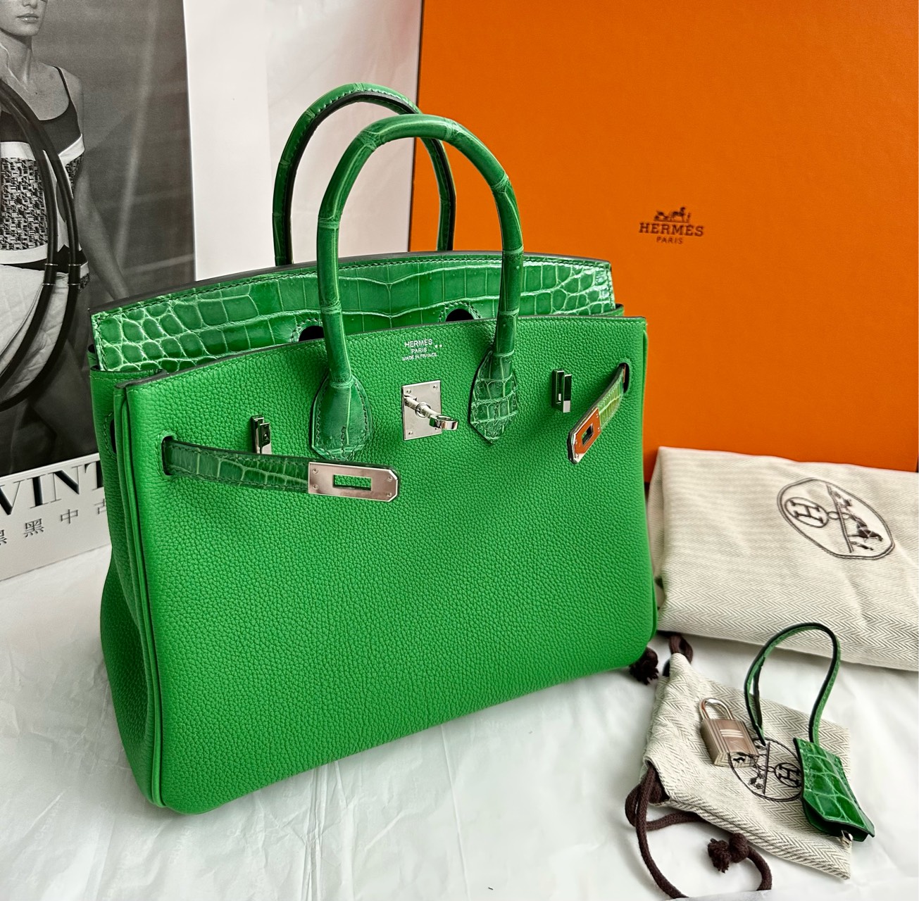 全新未使用 Hermes/爱马仕 竹子绿touch birkin包 25 3979088