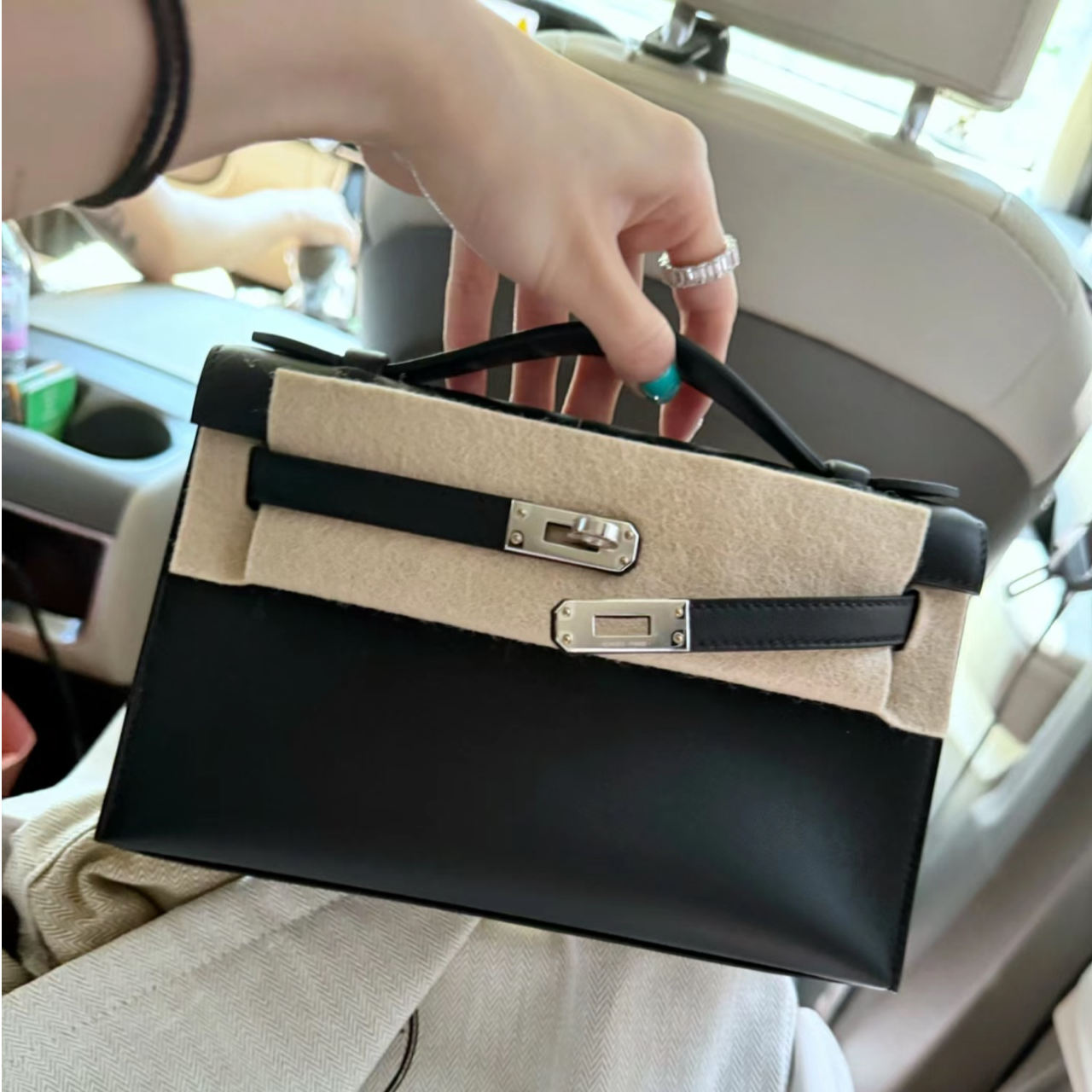 99新 Hermes/爱马仕 黑银mini kelly一代包 22cm X刻 10060734