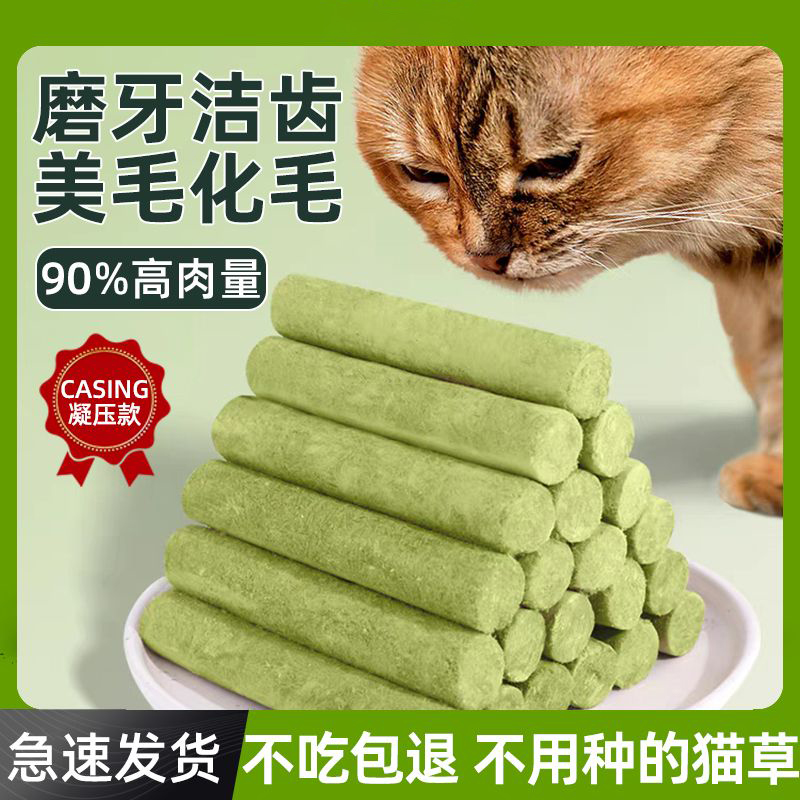 萌宠猫草棒新鲜营养鲜采鸡胸肉冻干猫草棒猫草小绿棒洁牙排毛低脂