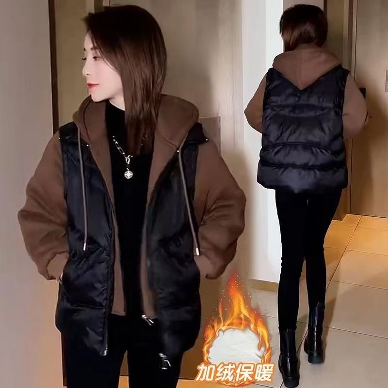 波司澄羽绒服新款爆款拼接休闲羽绒女士女款宽松长袖假两件连帽短