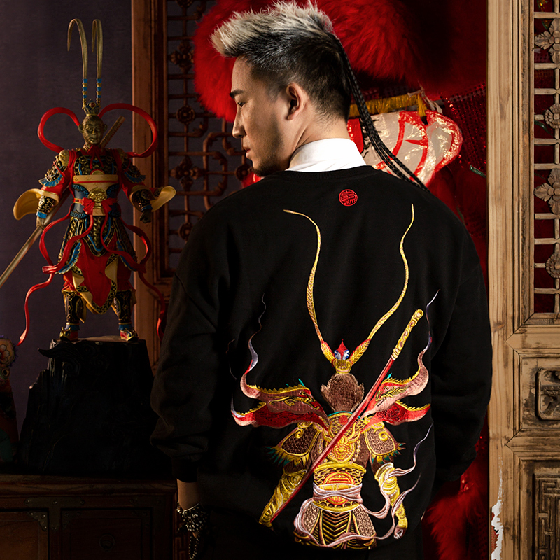 【古阿新国潮】原创中国风国潮刺绣大圣归来秋上新中式圆领宽松卫衣