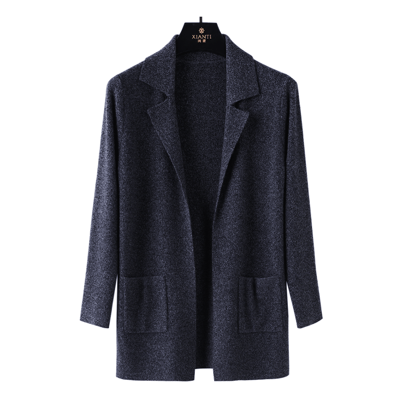 【轻奢-四平】意大利花纱纯羊毛西装外套女中长款时尚开衫2408131