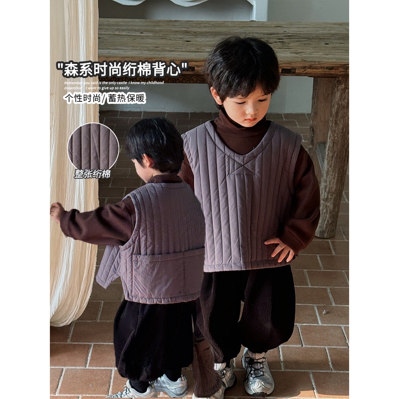 《貌菻》森系男童女童25QL827绗棉套头马甲冬韩版儿童夹棉坎肩