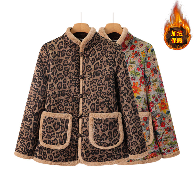 高克重加绒加厚棉衣短款时尚休闲复古民族风保暖秋冬冬季中老年