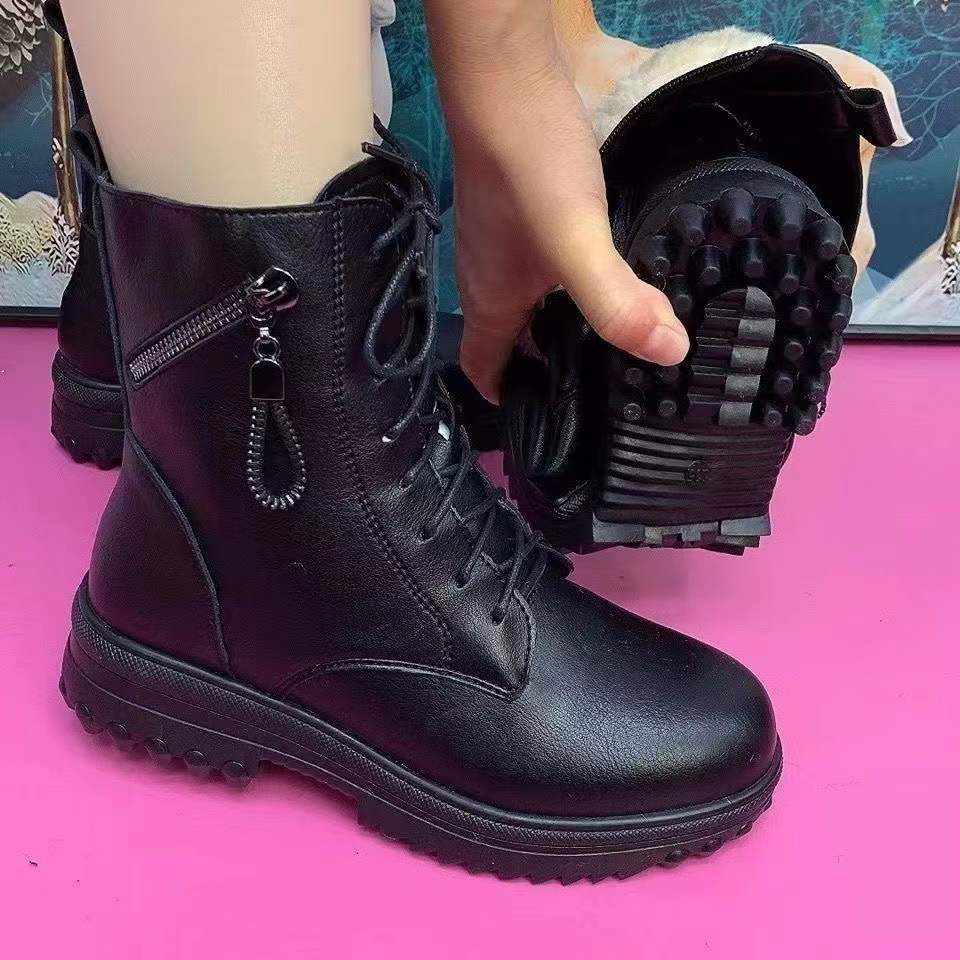 2023冬季新款时尚百搭马丁靴软底软面加厚防滑短靴加绒低跟休闲