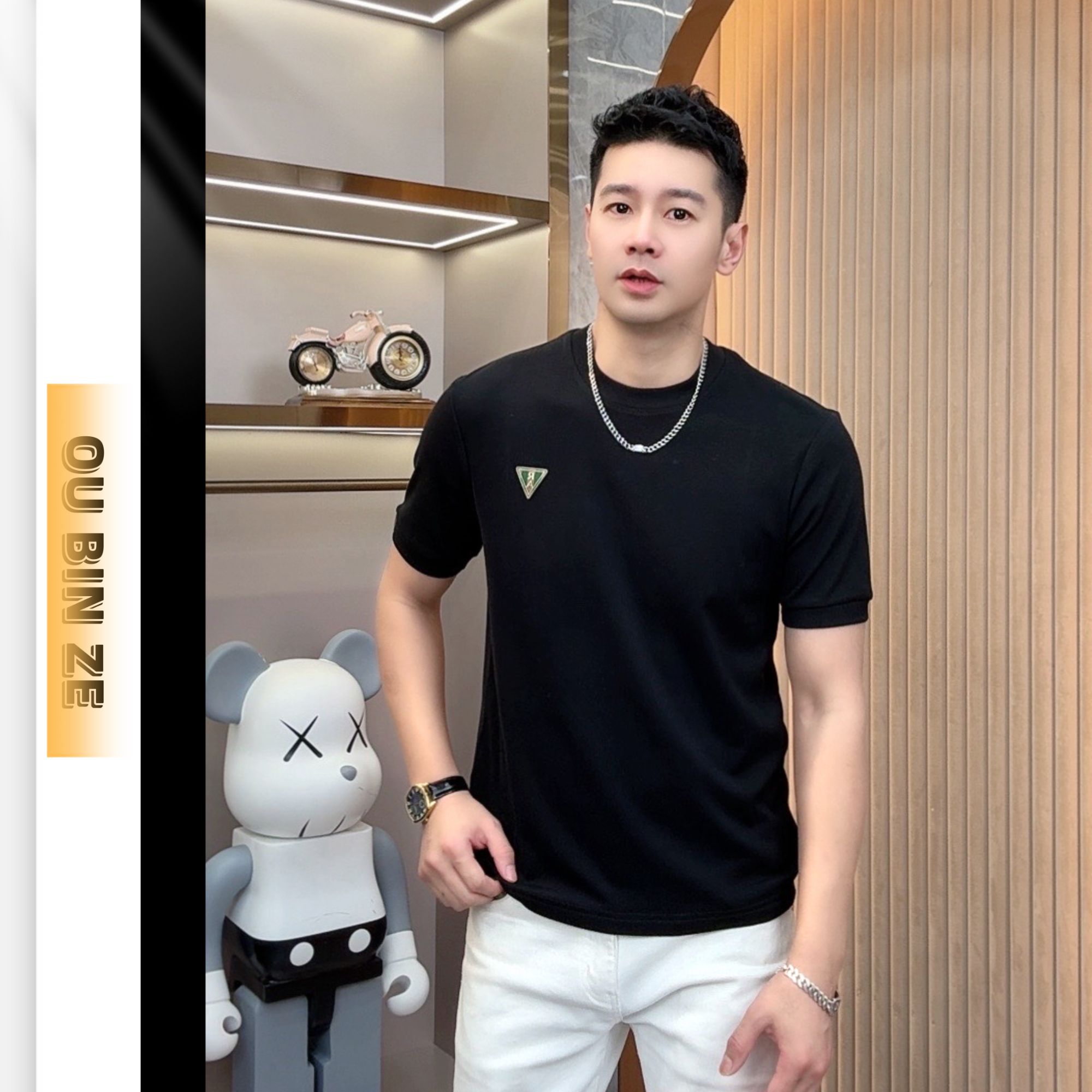 欧彬泽【厚款】秋冬季针织休闲短袖圆领修身上衣欧货1066