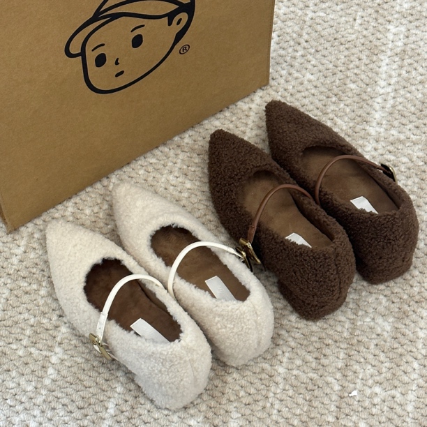 晚晚·内增高7cm百搭法式气质尖头单鞋粗跟秋冬毛毛鞋外穿温柔女鞋