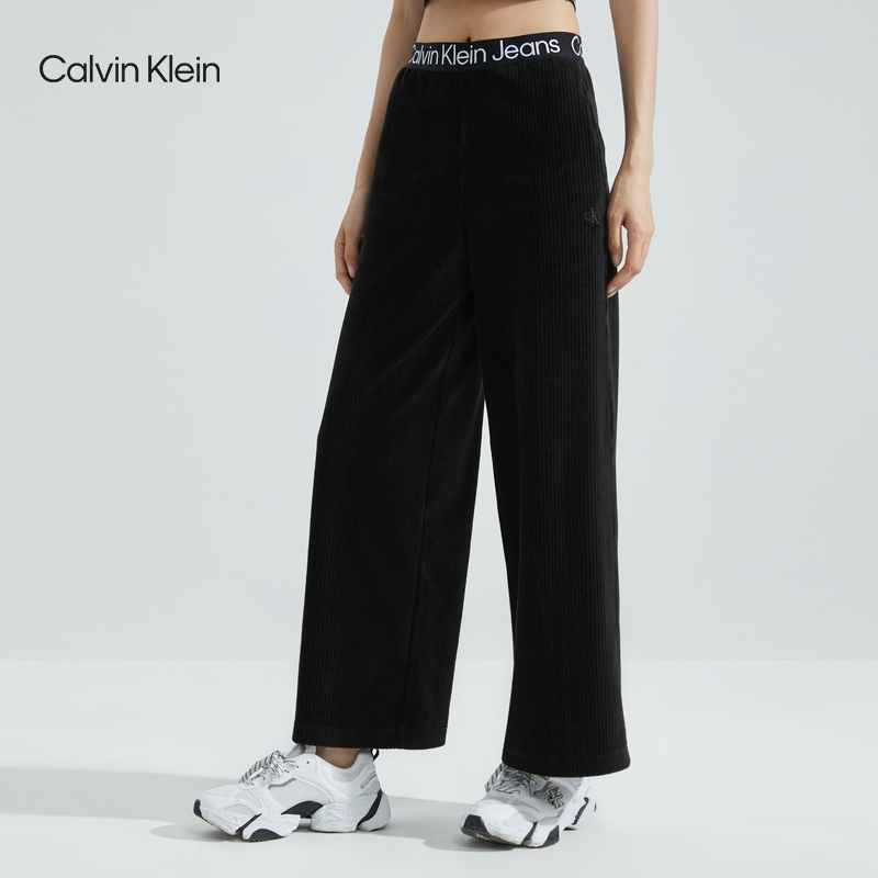 CK Jeans秋冬新款女士时尚醒目提花腰边丝绒阔腿休闲裤J222296