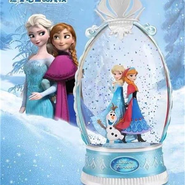 迪士尼正版授权艾莎八音盒艾莎安娜雪宝透明摆件卡通可爱小夜灯