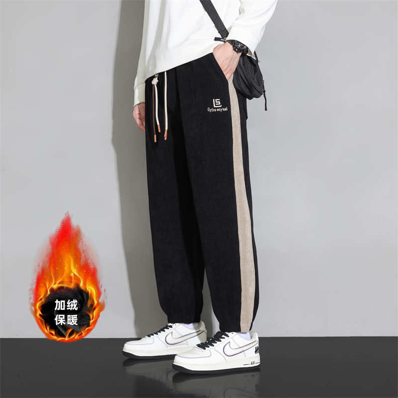 加绒休闲裤子男士秋冬季新款潮流宽松百搭卫裤加厚保暖灯芯绒长裤