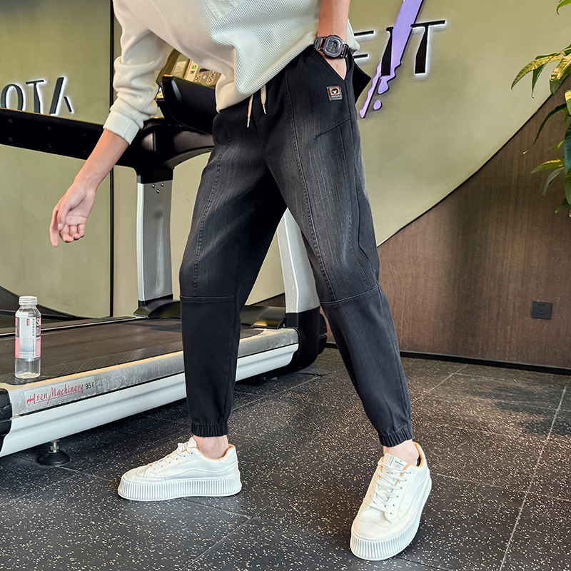 高级感牛仔裤男潮牌痞帅哈伦裤春秋束脚裤2024新款秋冬季休闲裤子