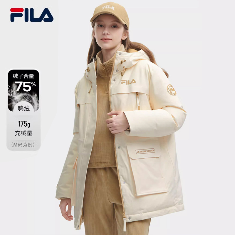 FILA斐乐女装【工装时尚连帽羽绒服】2023休闲百搭外套F11W349904F
