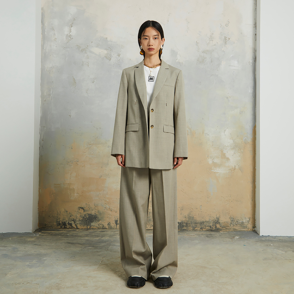 M.TSUBOMI/子苞米西装MTDC03WJK005直筒休闲西服宽松韩版排扣秋季