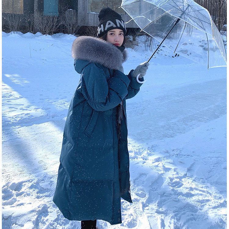 雪中飞白鸭绒羽绒服女中长款2023新款冬季韩版大毛领宽松加厚显瘦