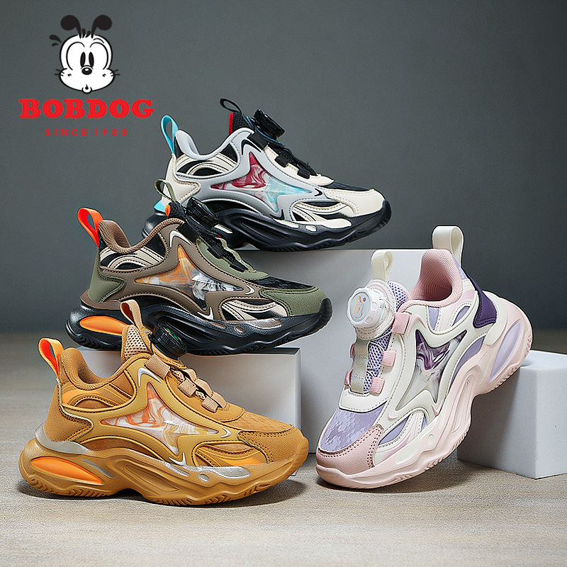 巴布豆童鞋男2024秋冬新款皮面防水6-12岁中大童女童运动跑步鞋子