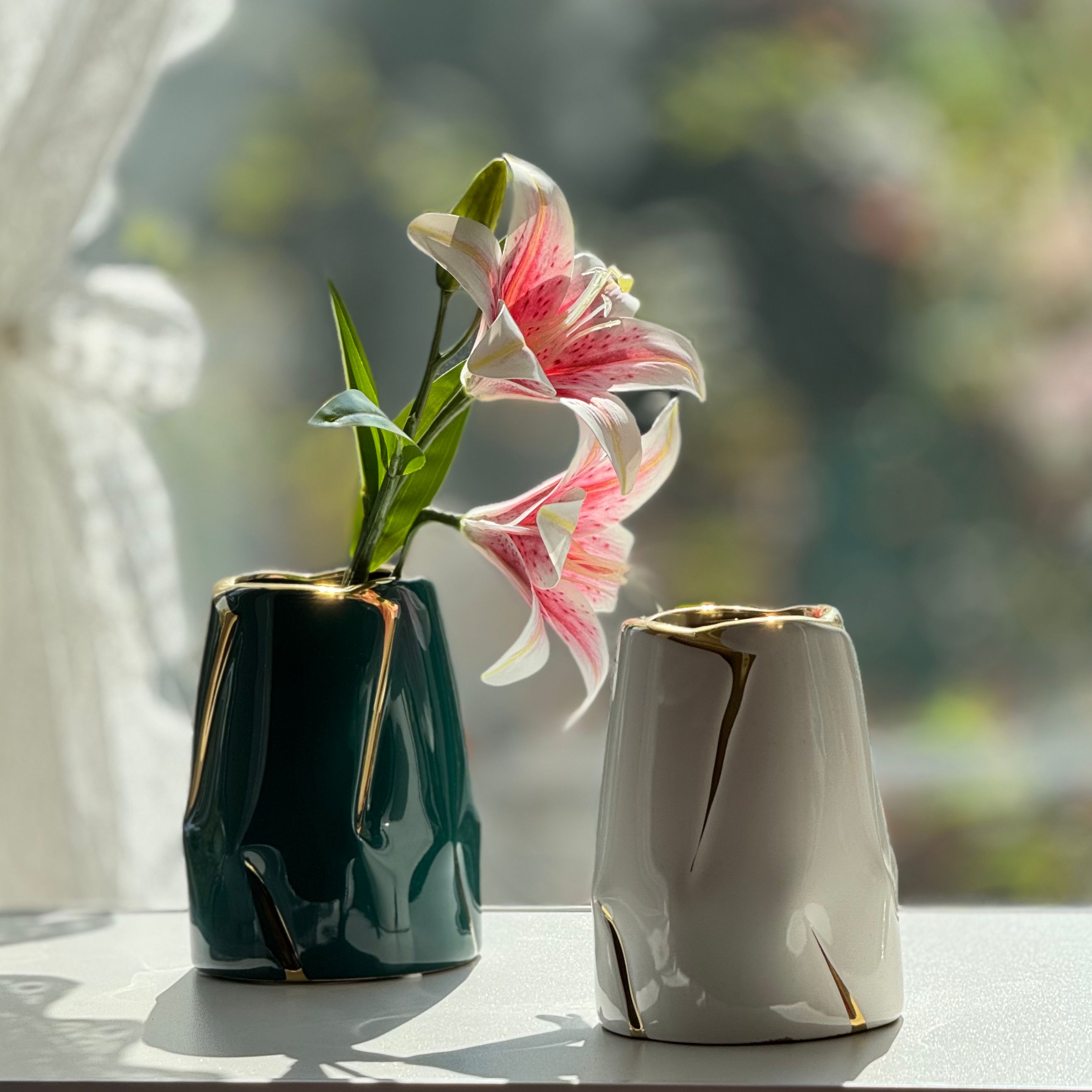 【盛海花卉】现代简约时尚高档镀金陶瓷花瓶