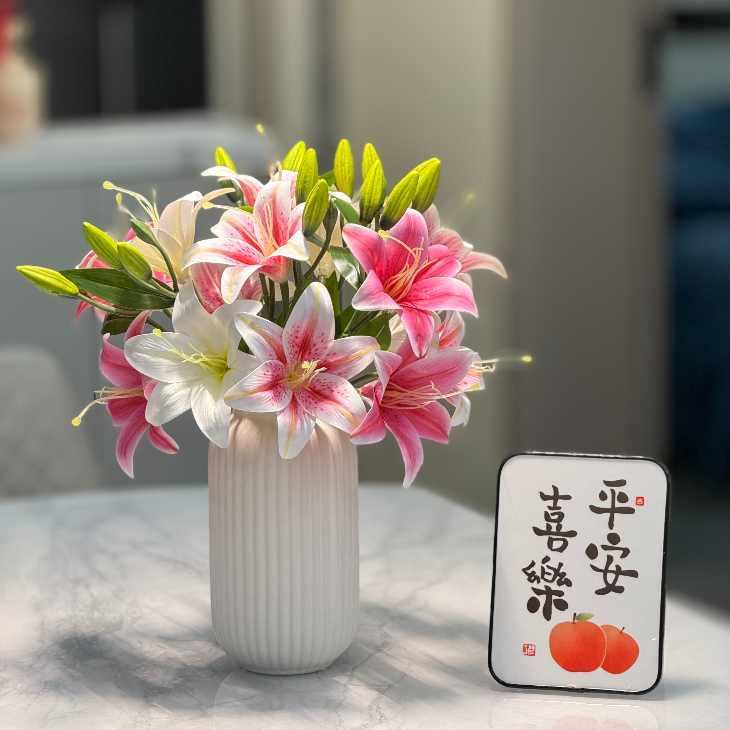 【盛海花卉】高档2花二蕾百合花仿真花假花装饰客厅餐桌摆放
