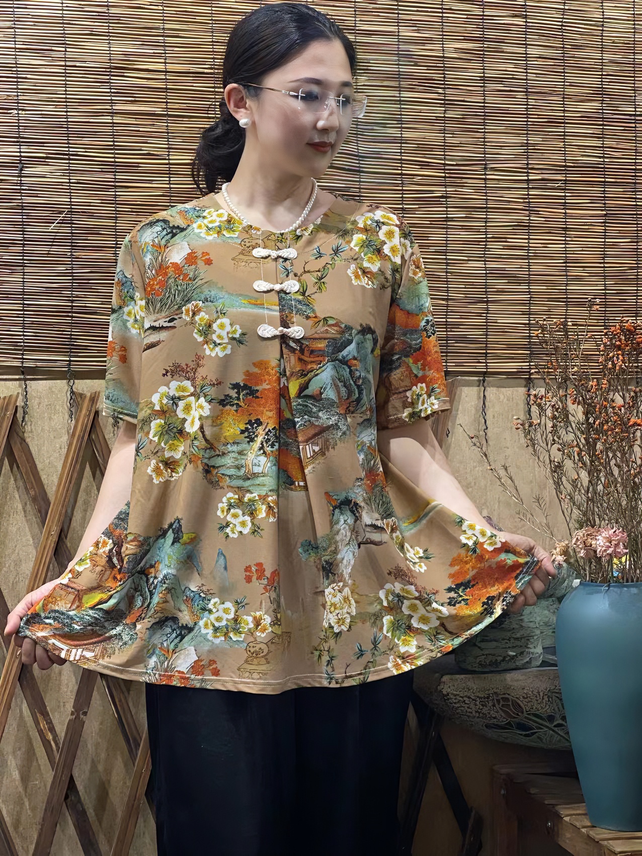 夏季加大码妈妈装圆领百搭宽松气质短袖上衣遮肚显瘦半袖中老年装