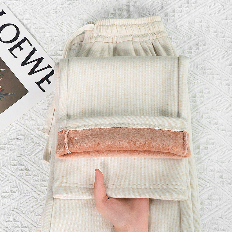 加绒加厚冬季百搭显瘦窄版仿羊绒裤宽松直筒休闲女裤保暖加厚