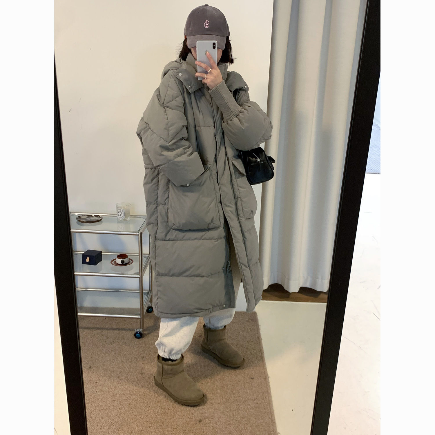 波登司2023冬季新款面包服羽绒衣女中长款连帽韩版大口袋宽松加厚