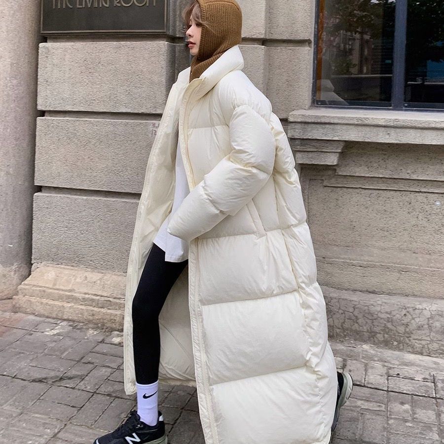 波登司韩版长款面包服女2023年新款超长过膝加厚羽绒衣保暖情侣装